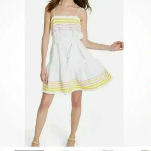 LISA MARIA FERNANDEZ DRESS RIC RAC WHITE  MIDI SLEEVELESS POCKETS SIZE SMALL